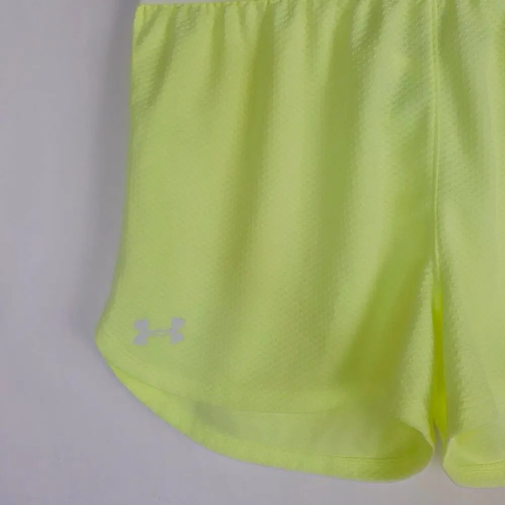 New Under Armour Girls Shorts YLG Yellow Loose Fit HeatGear Drawstring Athletic